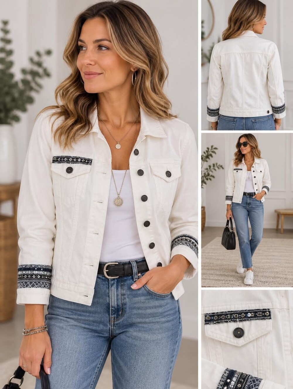 ESQUALO Jean Jacket with Sparkling Accents